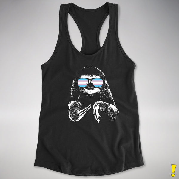 Pride Sloth Transgender Flag Sunglasses Women's Racerback Tank - Black